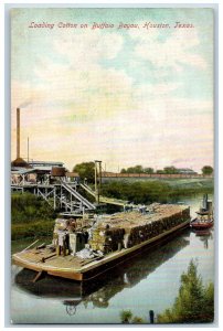 c1910's Loading Cotton On Buffalo Lake Boat Houston Texas TX Antique Postcard