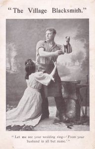 The Village Blacksmith Woman Begging For Sex Wedding Ring Old Postcard