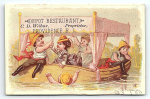 c1880 PROVIDENCE R.I. DEPOT RESTAURANT C.D. WILBUR  VICTORIAN TRADE CARD P2825G