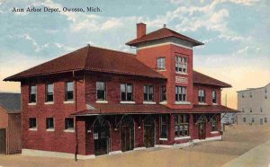 Ann Arbor Railroad Depot Owosso Michigan 1914 postcard