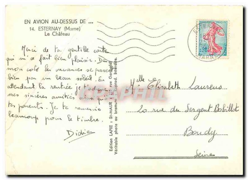 Postcard Modern aircraft above Esternay (Marne) le chateau