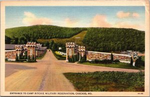 Entrance to Camp Ritchie Military Reservation, Cascade MD Vintage Postcard O66