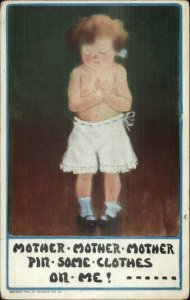 Little Girl - Mother Mother Pin Some Clothes on Men c1910 Postcard