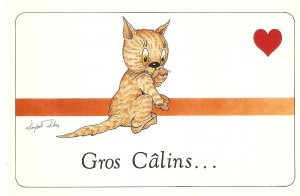 Funny cat- Gros Calons.... Modern French, artist signed, postcard