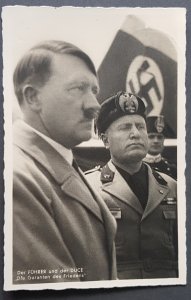 GERMANY THIRD REICH ORIGINAL NAZI POSTCARD HITLER & MUSSOLINI