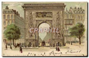 Old Postcard Fancy transparent map Paris La Porte St Denis