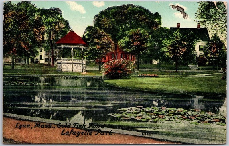 1913 Lafayette Park Lynn Massachusetts Goldfish Pond Recreation Posted Postcard