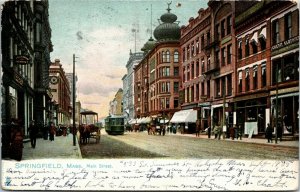 Tuck Postcard MA Springfield Main Street Streetcar Dentist Flag Cancel 1905 H20