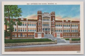Linen~Jefferson High School @ Roanoke Virginia~Vintage Postcard