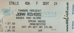 Joan Rivers Live Concert at Manchester 2004 Ticket