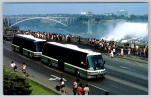 Peoplemover Bus And Trailer, Niagara Falls Ontario, 1986 Chrome Postcard, NOS
