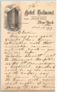 1913  Hotel Belmont  New York City  Park Ave  Receipt   8 x 6