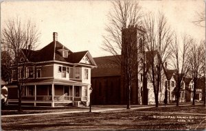 Real Photo Postcard Episcopal Church and Rectory Homes Street in Cuba, New York