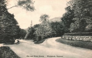Vintage Postcard 1930's Elm & River Streets Woodstock Vermont Woodstock Pharmacy