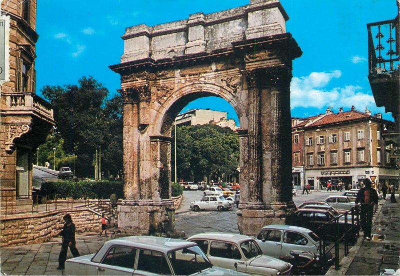 Croatia Postcard Pula arch of the Sergii butterfly stamp