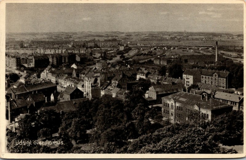 Vtg View of Aarhus Aerial View Denmark Postcard