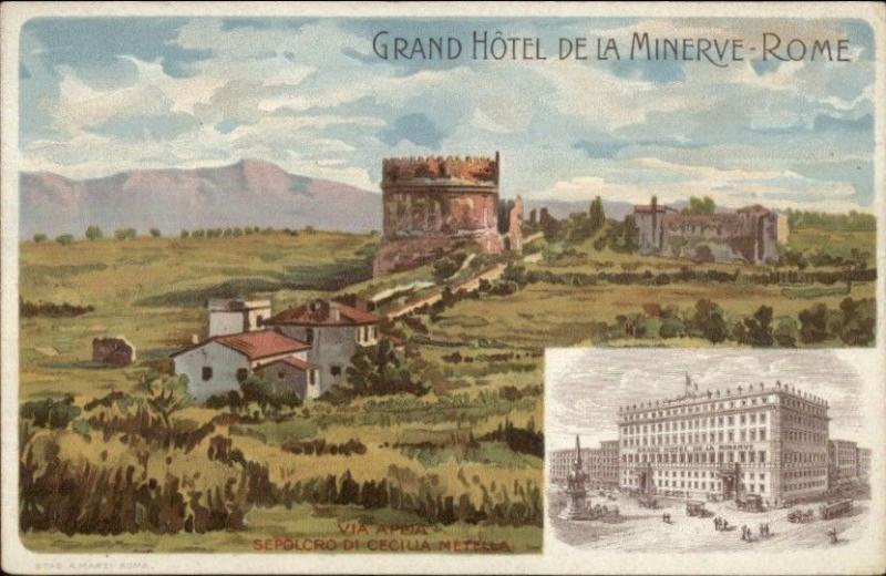 Grand Hotel De La Minerve Rome Roma Italy c1910 Advertising Postcard
