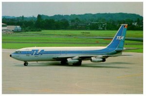 T E A Oostende Boeing 707 131 at Zurich Airplane Postcard