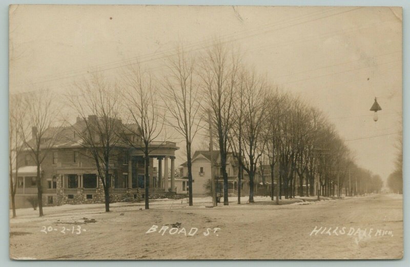 Hillsdale Michigan~2-Story Columns & Balcony~Mansion @ 3 S Broad St~1908 RPPC