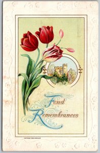 Fond Remembrances 1909 Embossed Postcard Flowers Castle Crestline Ohio