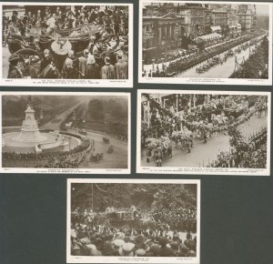 KING GEORGE V CORONATION PROCESSION 1911 LONDON~LOT OF 5 PHOTO ROTARY POSTCARDS