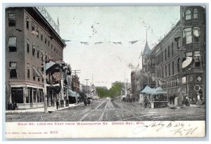 Green Bay Wisconsin WI Postcard Main St. Looking East From Washington Scene 1906
