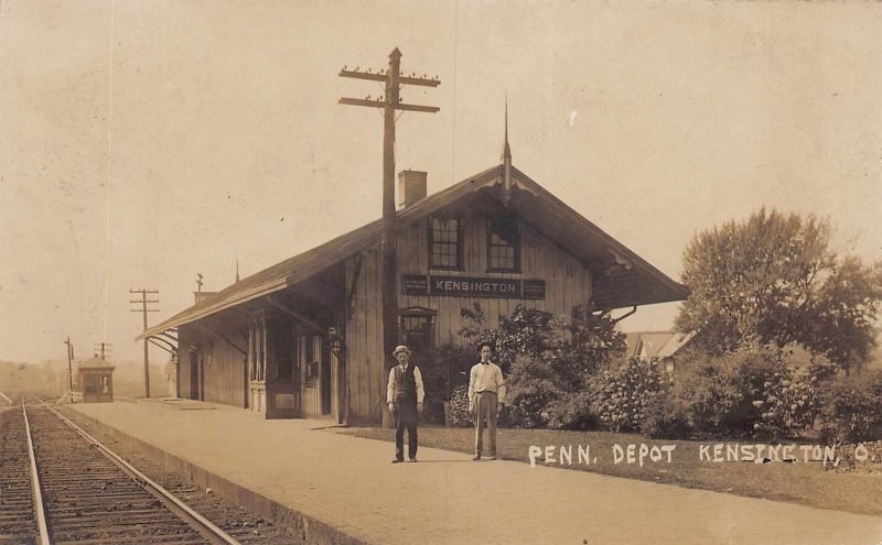 ZC1/ Kensington Ohio RPPC Postcard c1910 Penn Railroad Depot 105