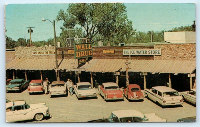 WALL, SD South Dakota ~ Roadside Famous WALL DRUG STORE 1964 Cars Postcard