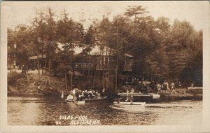 RPPC Alstead NH Scene at Vilas Pool Tourist Boats to Orange Mass Postcard W3