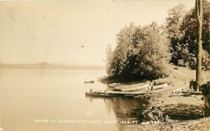 c1930 RPPC Postcard; Canoes Ashore at Birchcliffe Camp, Grand Isle VT, Posted