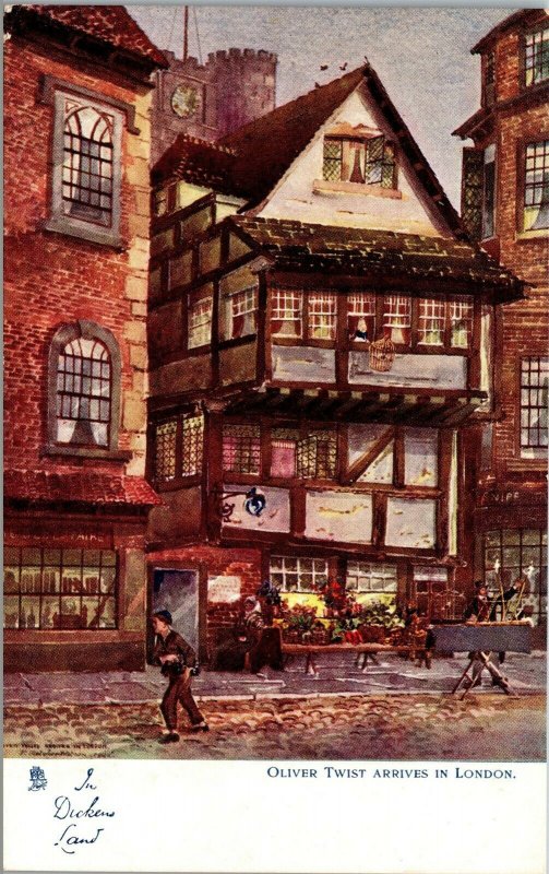 Vtg Oliver Twist Arrives in London In Charles Dickens Land 1910s Tuck Postcard