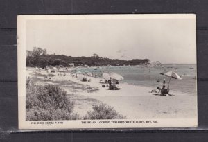 VICTORIA, RYE, THE BEACH LOOKING TOWARDS WHITE CLIFFS, c1950 real photo ppc.