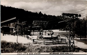Vtg Chair Lift and Base Station Mt Sunapee State Park NH RPPC Postcard