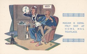 French Maid Called Mrs Tight Lace Suspenders Old Comic Postcard