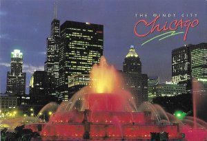 Chicago Illinois Buckingham Fountain at Night Skyline in Background  4 by 6