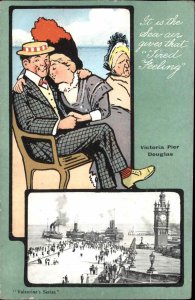 Douglas Isle of Man Victoria Pier Romance Couple Snuggling Romance c1910 PC