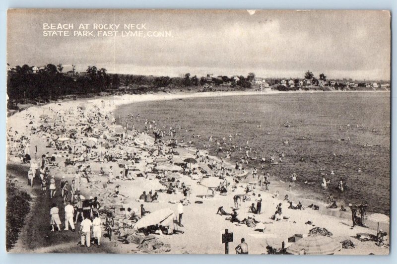 c1950's Beach At Rocky Neck State Park Bathing East Lyme Connecticut CT Postcard