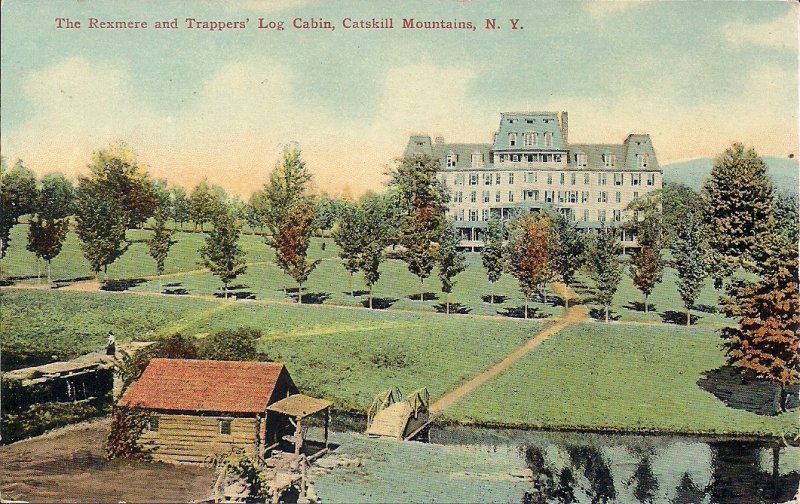 Catskills NY, Rexmere Hotel, Trapper's Log Cabin, ca. 1910's Catskill Mountains