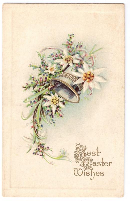 Vintage Easter Postcard 1912 Embossed Bell with Flowers J.J. Marks Series No 408