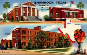 Texas Shamrock First Baptist Church Post Office & General Hospital Curteich