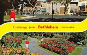 BETHELEM, PA Pennsylvania  GREETINGS Little Boy~Street Scene~50's Cars  Postcard