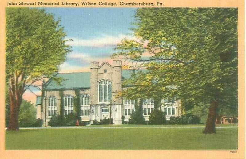 Chambersburg PA Wilson College John Stewart Memorial Library Linen Postcard