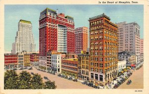 MEMPHIS, Tennessee TN    DOWNTOWN STREET SCENE  ca1930's Curteich Linen Postcard