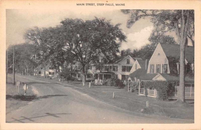 Steep Falls Maine birds eye view Main St and residences antique pc Z40783