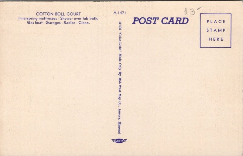 Cotton Boll Court Clarksdale Mississippi Postcard PC466