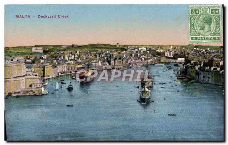 Postcard Old Malta Dockyard Creek Boat