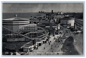 c1933 Sky View Looking South Midway Amusement Park Chicago Worlds Fair Postcard