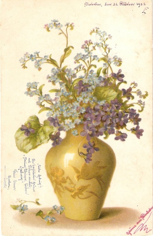 Beautifull flowers in a vase Nice old vintage German postcard