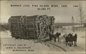 Blackduck MN Pine Island Massive Log Sleigh Horse Team Halverson 1909 RPPC