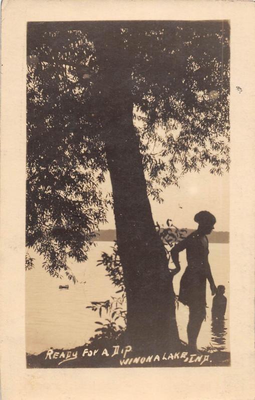 E57/ Winona Lake Indiana Real Photo RPPC Postcard 1920 Silhouette Swimmers